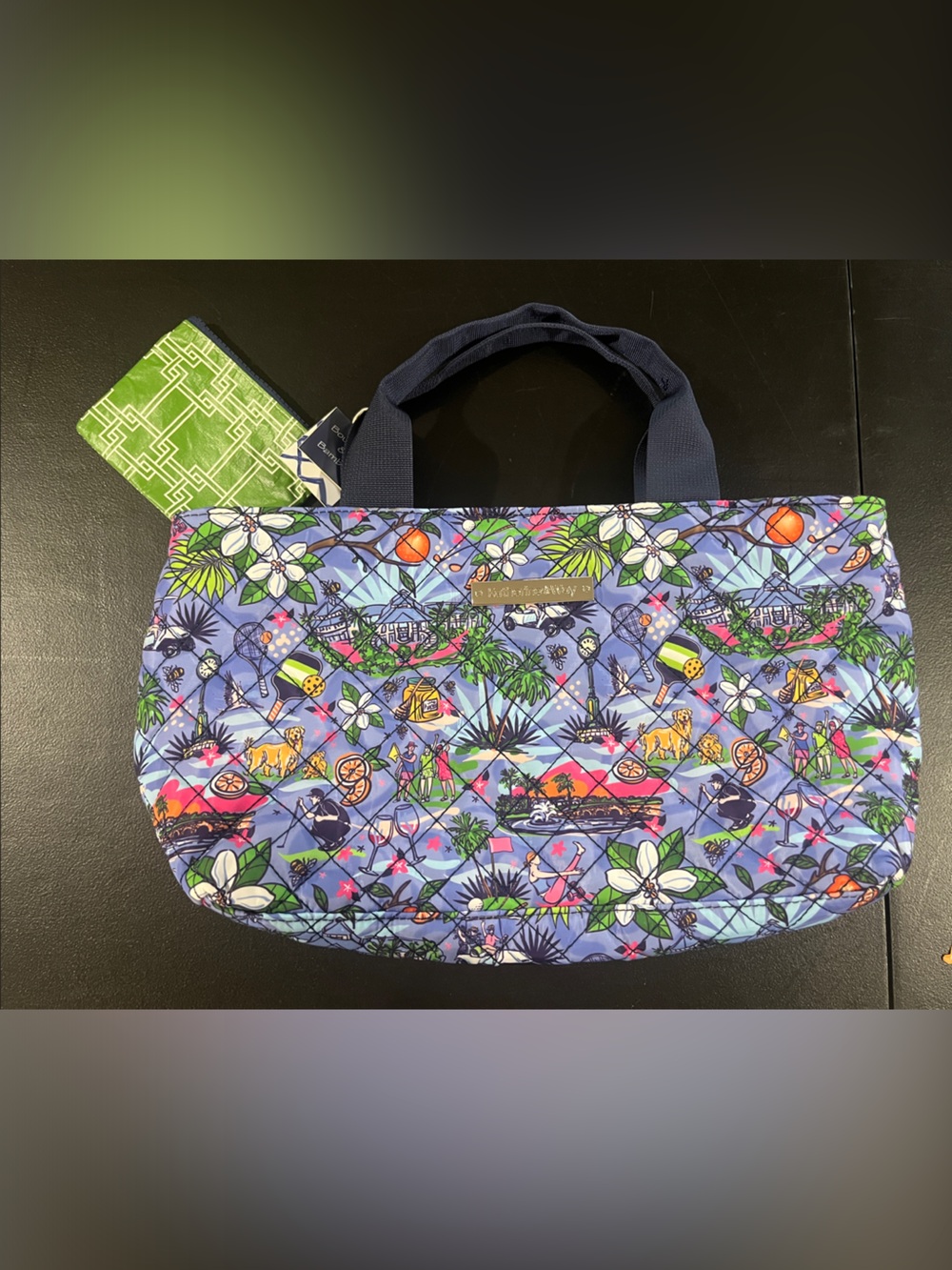 Katherine Way Quilted Tropical Print Insulated Tote with coin pouch Blue & Green